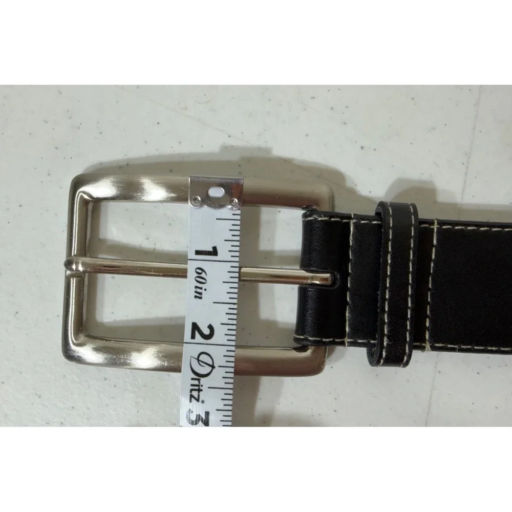 Express Leather Belt Small Black Grommet Silver Buckle Contrast Stitch Y2K Goth